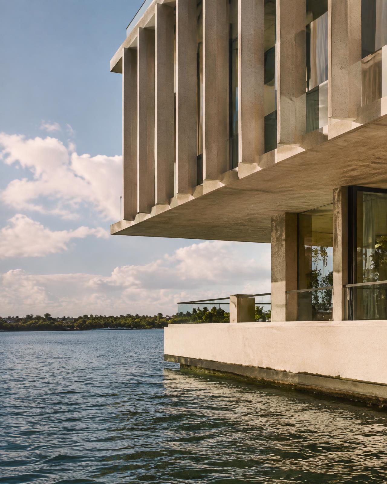 Concrete waterfront residence on Biscayne Bay, Miami