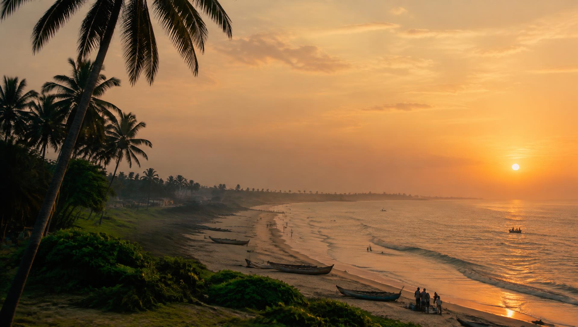 West African coastline at sunset